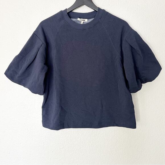 Madewell Top Womens Puff-Sleeve Sweatshirt Tee‎ Cotton Blend Blue Size XS NEW - Picture 1 of 7